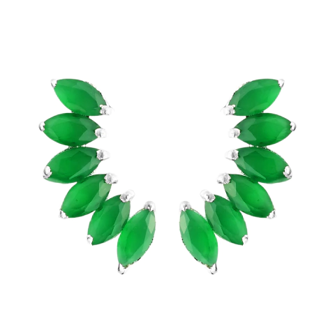 Brinco Ear Cuff Pedra Ônix Verde Lapidada Navete - Prata 925