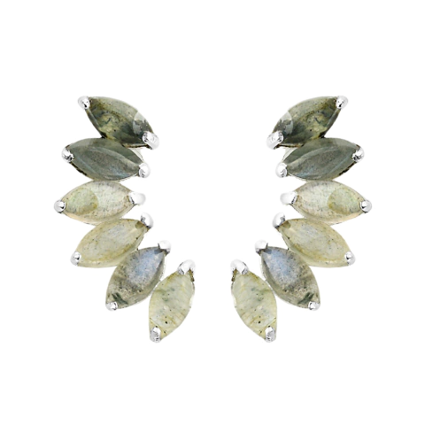 Brinco Ear Cuff Pedra Labradorita Lapidada Navete - Prata 925