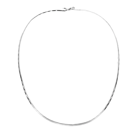 Colar Choker Aro Rígido Diamantado Fio Achatado Fecho - Prata 925