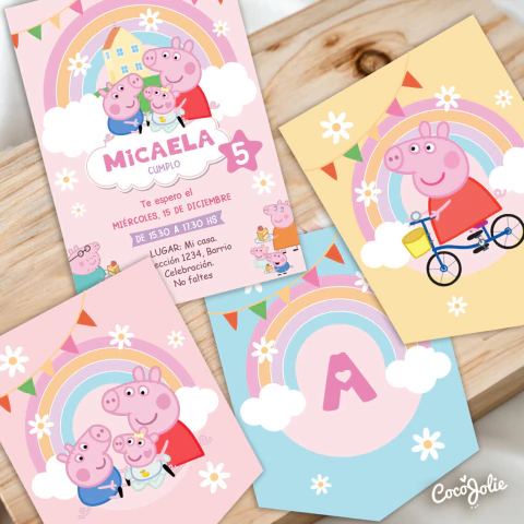 Kit digital Peppa Pig con hermanita recién nacida, invitaciones y banderines imprimibles para cumpleaños infantiles – Cocojolie