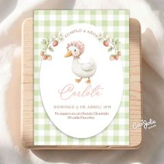 Invitación individual Patito Vintage, estilo acuarela vintage