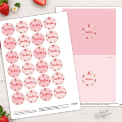 Candy Bar kit imprimible Berry Frutillas, Circulos 4cm y envoltorios para Rodhesia.