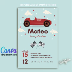 Invitación digital imprimible Autito Vintage editable en CANVAS - comprar online