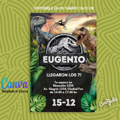 Invitación digital Jurassic World editable en CANVAS en internet