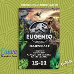Invitación digital Jurassic World editable en CANVAS on internet