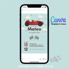 Invitación digital imprimible Autito Vintage editable en CANVAS en internet