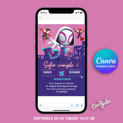 Invitación digital Ghost Gwen Spider editable en CANVAS en internet