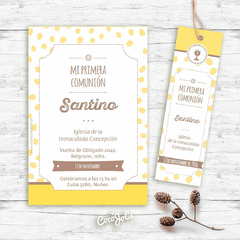 Kit Primera Comunión/ Bautismo Amarillo Vintage. Imprimible Personalizable