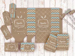 Kit Comunión /Bautismo Rústico Celeste y marrón Chevron Editable - tienda online