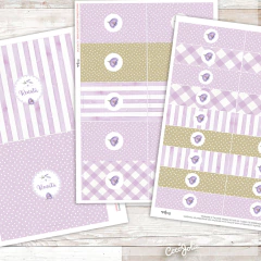 Kit imprimible flores lilas y violetas – Invitación editable y decoración digital para cumpleaños, comunión o bautismo. Diseño floral suave, ideal para celebraciones delicadas y elegantes. Editable en PDF desde computadora.