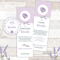 Kit imprimible flores lilas y violetas – Invitación editable y decoración digital para cumpleaños, comunión o bautismo. Diseño floral suave, ideal para celebraciones delicadas y elegantes. Editable en PDF desde computadora.