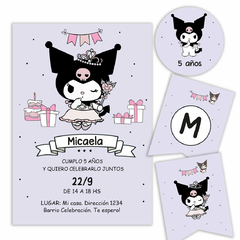 Kit Kuromi para cumples y celebraciones. Descarga digital, editable en adobe pdf reader.