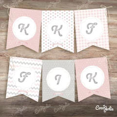 Kit Elefantito Rosa y Gris. Imprimible Personalizable