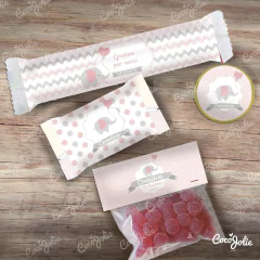Kit Elefantito Rosa y Gris. Imprimible Personalizable - online store