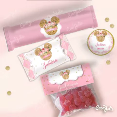 Imagen de Kit Imprimible Minnie Rosa y Gold Dorado