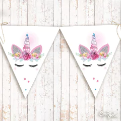 Kit Imprimible Unicornio Rosado y plateado. Imprimible Personalizable