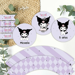 Kit Kuromi para cumples y celebraciones. Descarga digital, editable en adobe pdf reader.