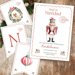 Watercolor Christmas kit with printable invitations and cards. Sweet and classic Christmas design to print at home.