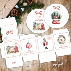 Watercolor Christmas kit with printable invitations and cards. Sweet and classic Christmas design to print at home.