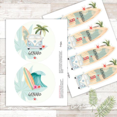 Kit Surf Tropical. Imprimible personalizable