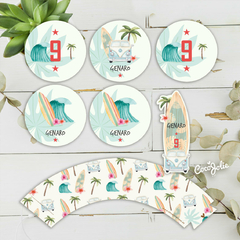 Kit Surf Tropical. Imprimible personalizable