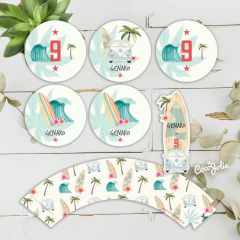 Kit Surf Tropical. Imprimible personalizable