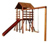 Playground de tronco Casa do Tarzan com balanço duplo, escorregador, escalada de cordas e escada.