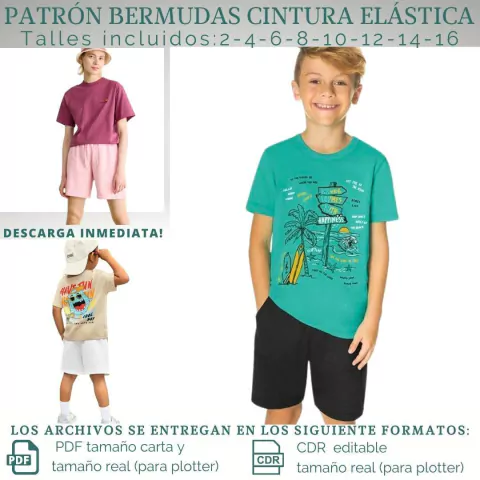 Molde BERMUDA CON CINTURA ELÁSTICA talles 2 a 16 años - comprar online