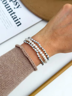 SET PULSERA PLATA PERLA - comprar online