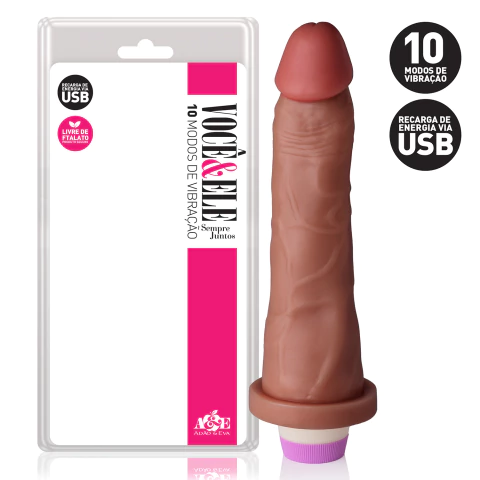Pênis Realístico com 10 Modos de Vibração Recarregável 18,5x4,5 cm Marrom