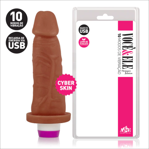 Pênis em CyberSkin com 10 Modos de Vibração Recarregável 16x4cm - Marrom Realísta