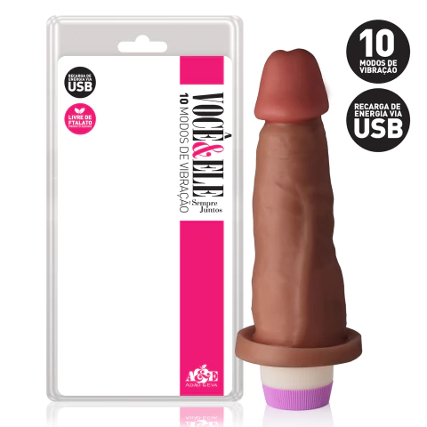 Pênis Realístico com 10 Modos de Vibração Recarregável 16x4 cm Marrom