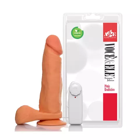 Prótese com Escroto, Ventosa e Vibrador - 20 x 4,5 cm