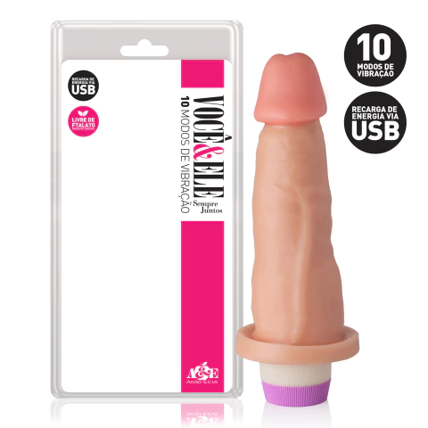Pênis Realístico com 10 Modos de Vibração Recarregável 16x4 cm