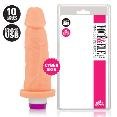 Pênis em CyberSkin com 10 Modos de Vibração Recarregável 16x4cm