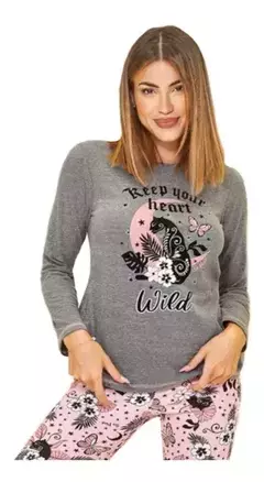 Pijama de algodón manga larga estampado. "SO PINK" ART - 11620 - comprar online