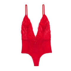 Body escotado de puntilla y microtultul rojo " Passion ". VICTORIA COSSY - ART 141 en internet