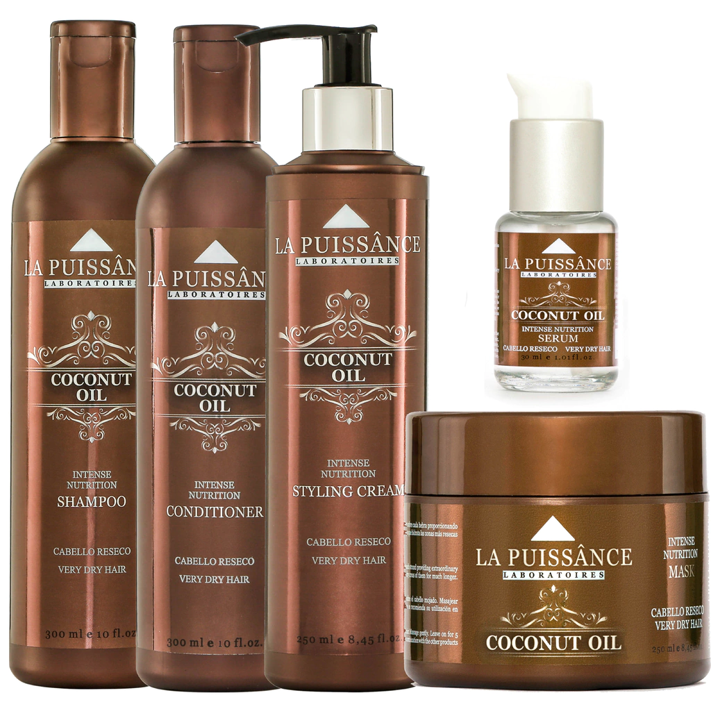 La Puissance Combo Coconut Oil Shampoo x300ml + Tratamiento x300ml + Mascara +250ml + Crema de Peinar x250ml + Serum x30ml