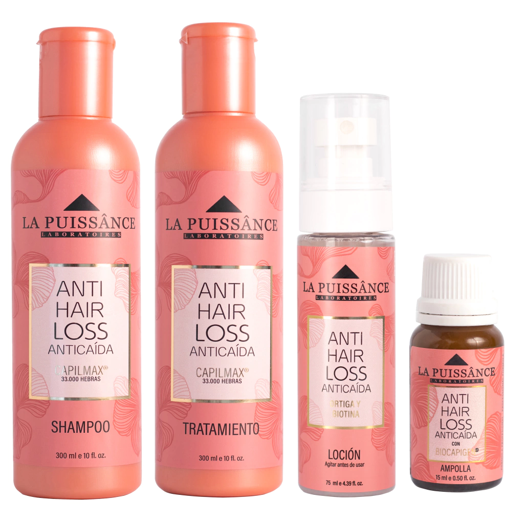 Combo La puissance Anti Hair Loss Anticaída Shampoo x300ml + Tratamiento x300ml + Loción x75ml + Ampolla x15ml