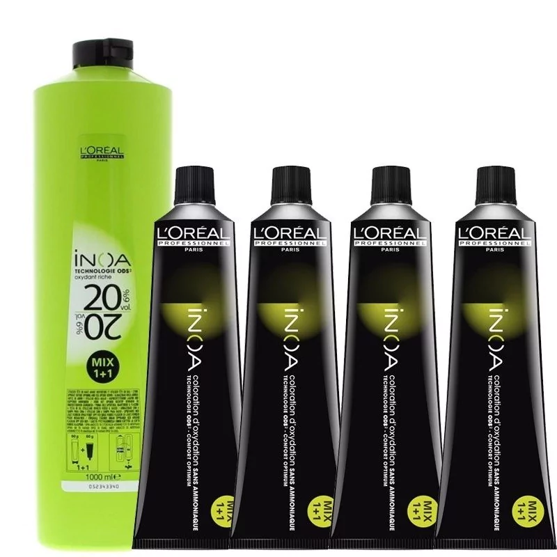 Combo Loreal Professionnel Tintura Inoa x4 UNIDADES + Oxidante INOA