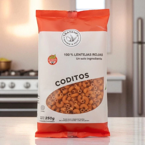 Fideos de Lenteja Roja Coditos sin gluten x 250 grs TRATENFU (x 6 unidades)