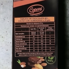 Barra Tableta de Chocolate con Almendras Cacao 80% x 63 grs COPANI (x 6 unidades) - Tienda Oeste Alimentos Naturales