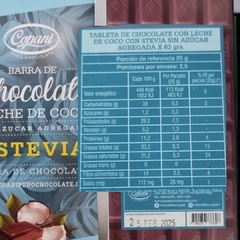 Barra Tableta de Chocolate con Leche de Coco sin Azúcar con Stevia x 63 grs COPANI (x 6 unidades) - Tienda Oeste Alimentos Naturales