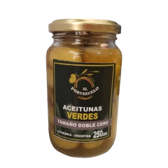 Aceitunas con Carozo Verdes ¨N°00¨ x 250 grs EL PORTEZUELO (x 6 unidades) - Tienda Oeste Alimentos Naturales