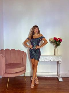 Vestido Cannes verde y azul