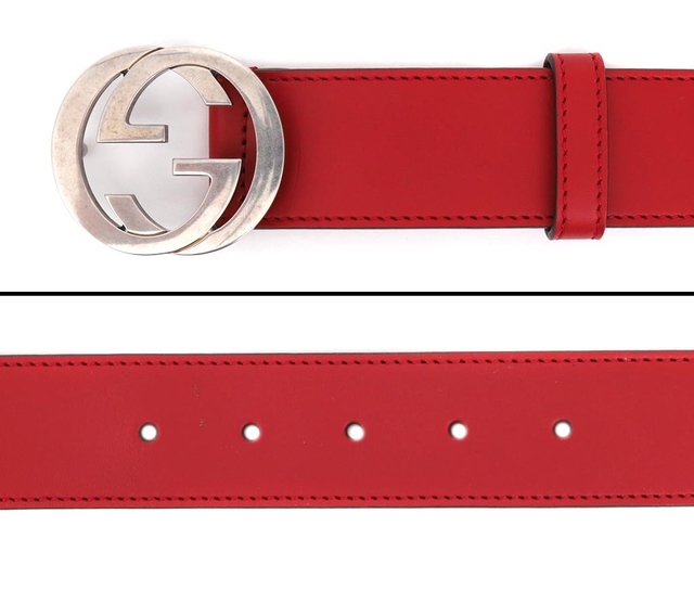 Cinto Gucci GG Couro Vermelho Tam 90