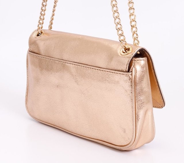 Bolsa Michael Kors MK Flap Couro Dourada - Paris Brechó - Artigos de Luxo Seminovos