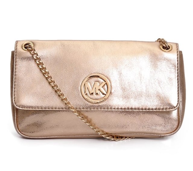 Bolsa Michael Kors MK Flap Couro Dourada