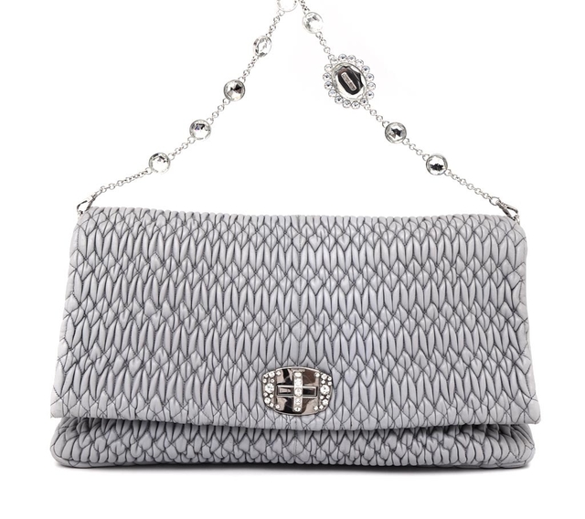 Bolsa Clutch Miu Miu Ruched Nappa Leather Cristal Large Foldover - loja online