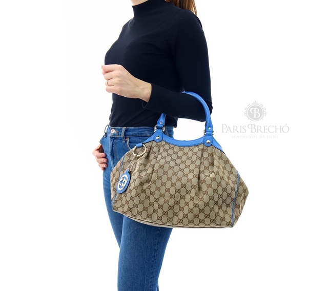 Bolsa Gucci Beige/Azure GG Canvas Medium Sukey Tote na internet